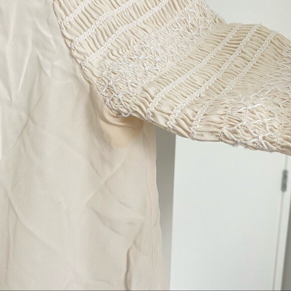 A.L.C. Sidra Blouse Ruched Smocked Cream Long Sleeve Top Size 2 - Picture 10 of 13